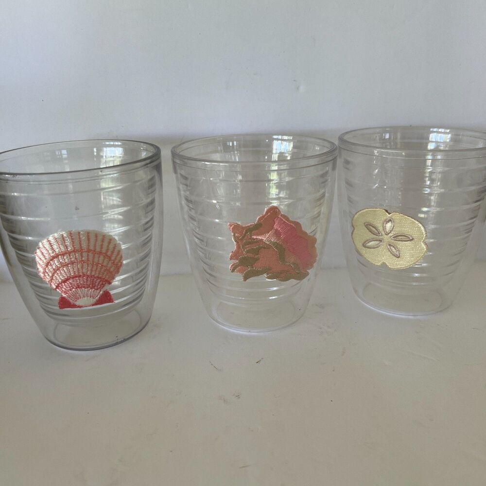 Tervis Sea Shell Cups Coastal Summer Set 3 Beach Theme 10 oz Tumblers Clear